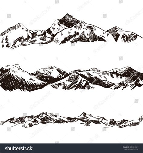 Vector Mountains Sketch Hand Drawn Illustration Stock Vector Royalty