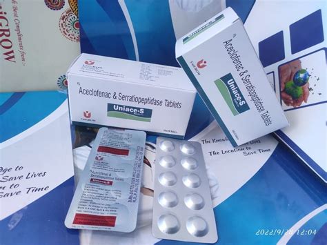 Unigrow Uniace S Aceclofenac Serratiopeptidase Tablets Packaging