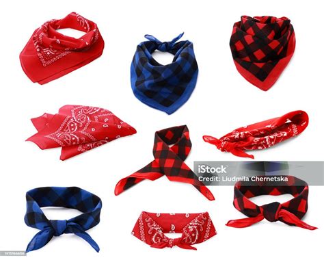 Set With Different Bandanas On White Background Stock Photo Download