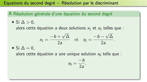 C E Equations Du Second Degr R Solution Par Discriminant Youtube