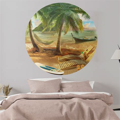 Vinilo Circular Decorativo Playa Para So Teleadhesivo