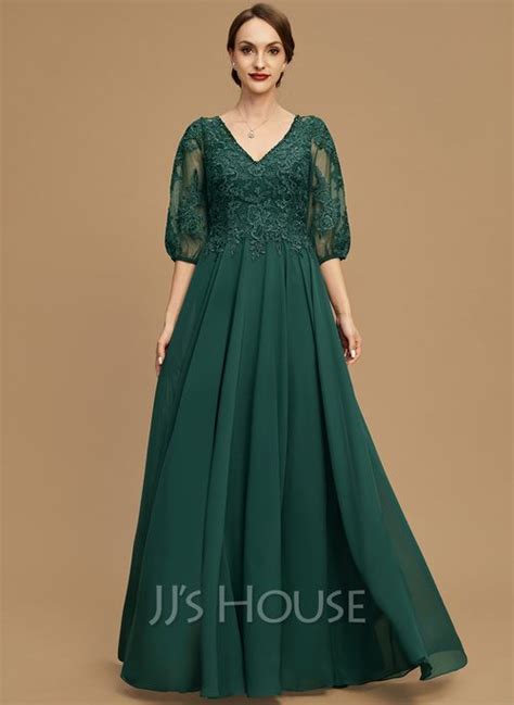 US 182 00 A Line V Neck Chiffon Lace Mother Of The Bride Dress