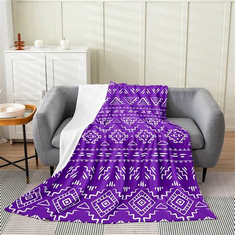 Purple Aztec Fleece Blanket For Girls Women Western Boho Throw Blanket