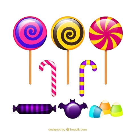 Set of colorful lollipops and halloween candies Vector | Free Download