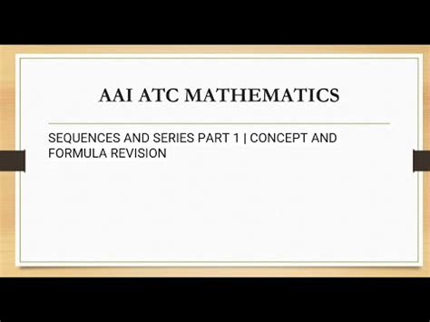 Aai Atc Maths Sequences And Series Part Concept And Formula