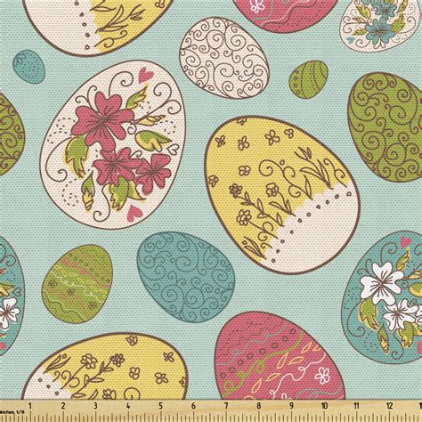 Easter Fabric By The Yard Pale Blue Backdrop With Curly And Floral