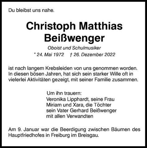 Traueranzeigen Von Christoph Matthias Bei Wenger S Dwest Presse Trauer