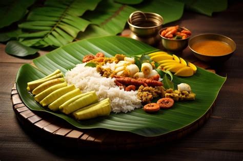 Premium Photo Onam Feast Eating Onasadya In Banana Leaf During The