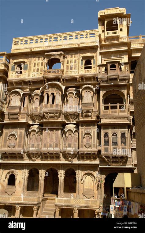 Traditional Sandstone Carved Facade Of Indian Haveli Or Merchants House