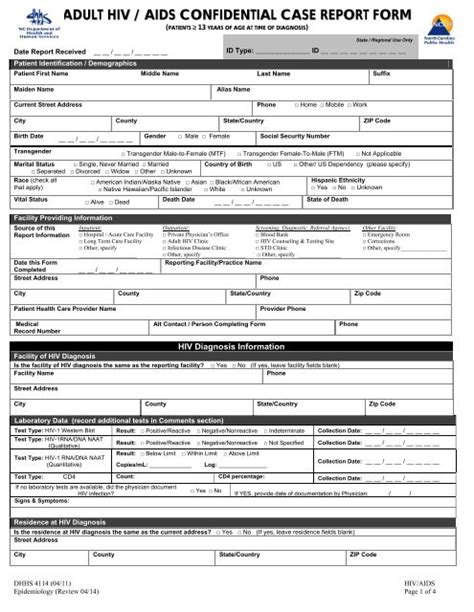 ADULT HIV AIDS CONFIDENTIAL CASE REPORT FORM Epi