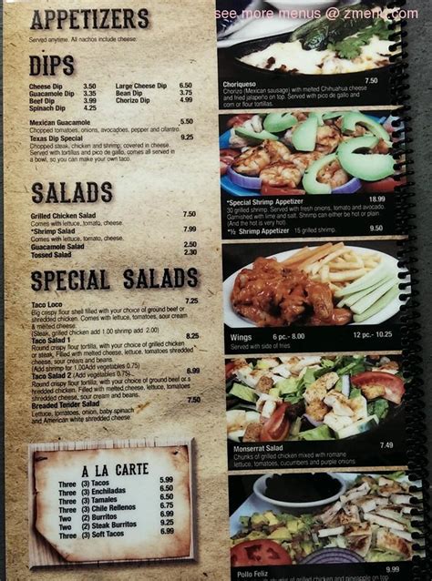 Menu at Gringo's Mexican Grill restaurant, Jefferson