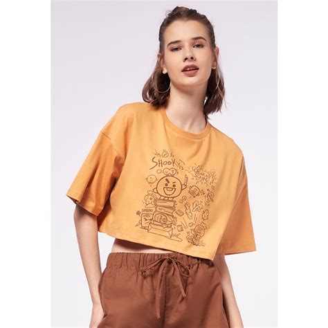 Jual COLORBOX BT21 Short Sleeve Crop T Shirt Brown Shopee Indonesia