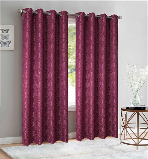 Set Of 2 Jolene Jacquard Curtain Panels With Grommets Burgundy 63