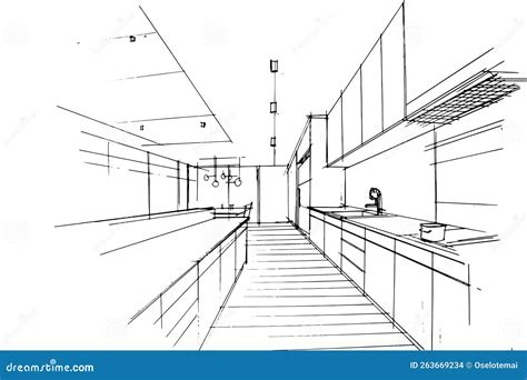 Kitchen Sketch Drawing,Modern Design,vector,2d Illustration Stock ...