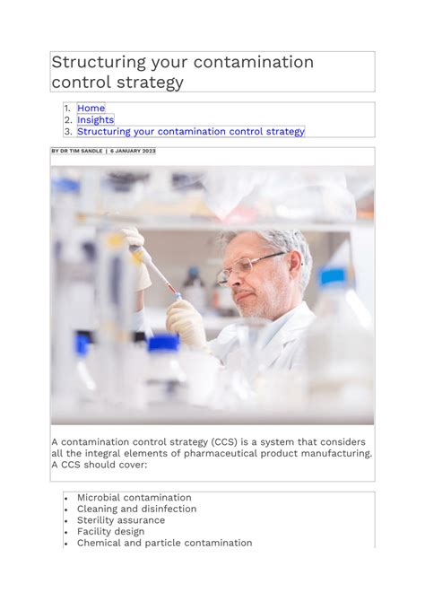 Pdf Structuring Your Contamination Control Strategy Home