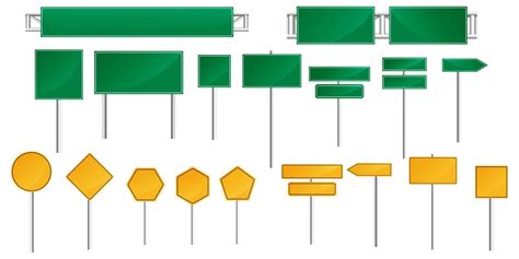 vector set of traffic signs with various shapes in green and orange ...