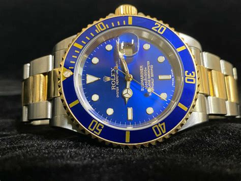 Rolex Submariner Blue 18K Gold Stainless Steel Two Tone Watch Oyster