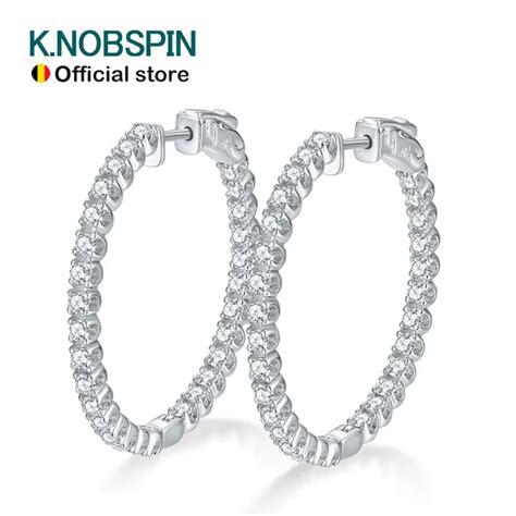 Knobspin D Vvs Moissanite Hoop Brincos Para Mulher Sparking Diamante