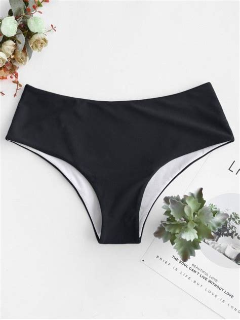 Off Zaful Plain Mid Waist Bikini Bottom In Black Zaful