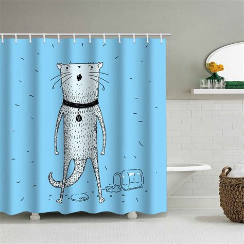 Hilarious Cat Shower Curtain Water Resistant Fabric For Fun Bathroom