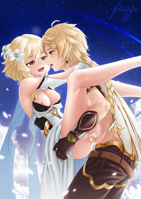 Rule 34 1boy 1girls Aether Genshin Impact Breasts Brother And Sister Censored Chernyyvo Cum