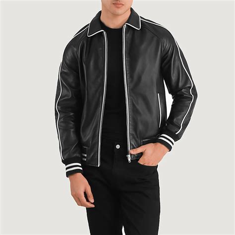 Cooper Black Leather Varsity Jacket For Men