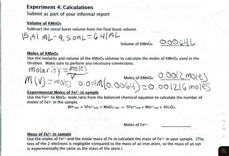 SOLVED Experiment 4 Calculations Submit As Part Of Your Informal