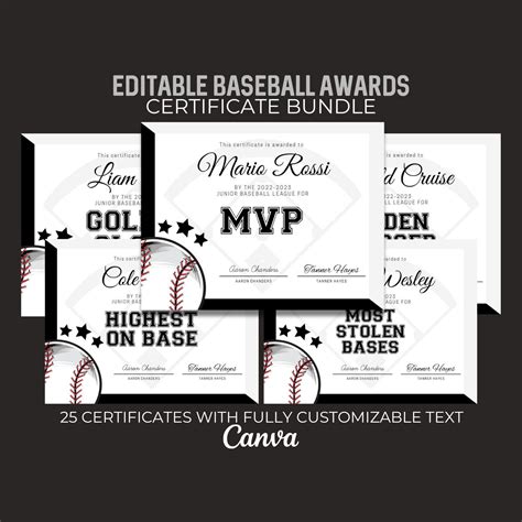 Editable Baseball Award Certificate Bundle Team Party Canva Etsy In