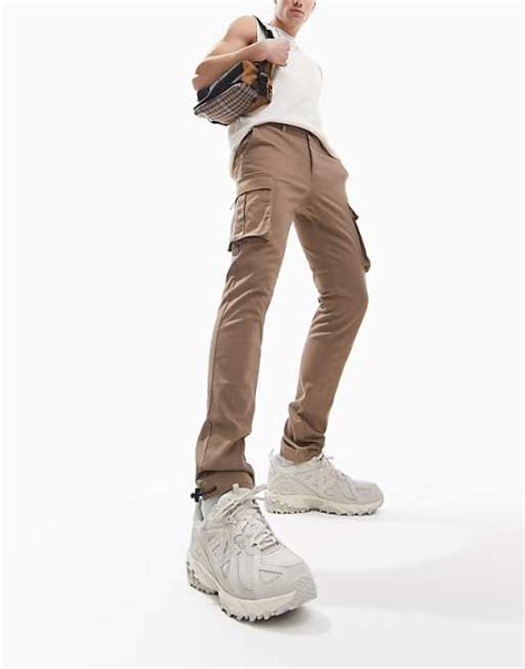 Asos Design Skinny Cargo Pants In Brown Asos