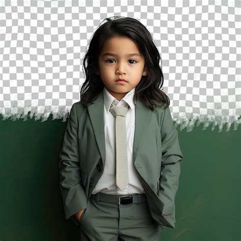 Premium Psd Serene Preschooler East Asian Lawyer Boy In Pastel Green Pose