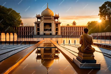 Premium AI Image | A man sits in front of a mosque at the taj mahal.