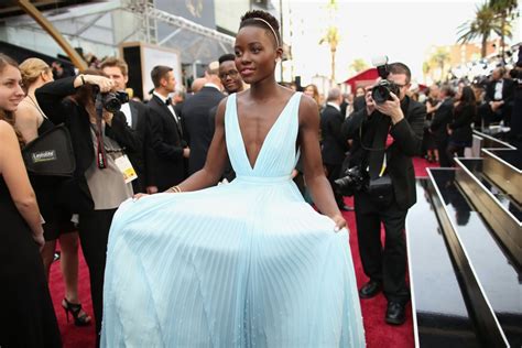 Lupita Nyongo In Light Blue Prada Dress At Oscars 2014 Popsugar Fashion