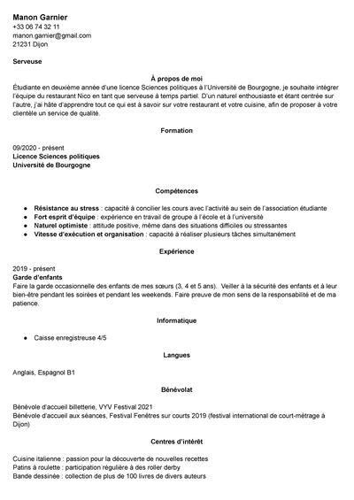 Cv Sans Exp Rience Exemples Pour Un Premier Emploi