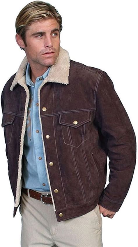 Amazon Scully Men S Sherpa Lined Boar Suede Jacket Chocolate Large