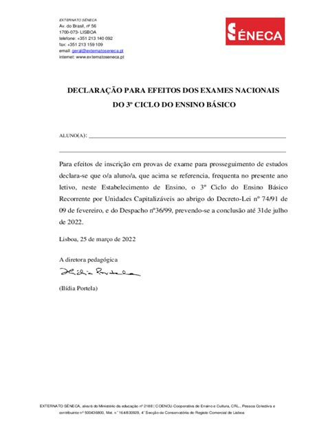 Preenchível Disponível Declarao para efeitos de inscrio nos Exames