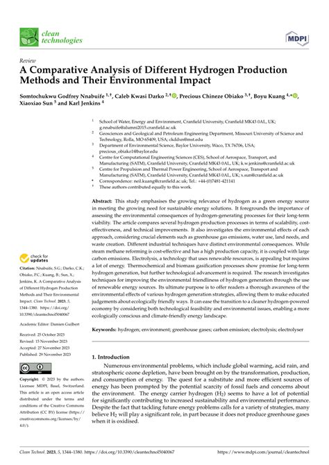 Pdf A Comparative Analysis Of Different Hydrogen Production Methods