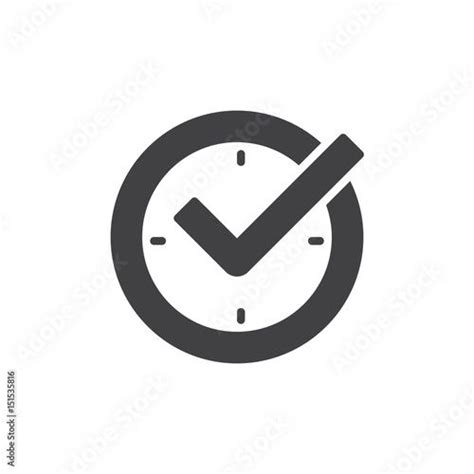 Check Mark On Clock Real Time Protection Icon Vector Filled Flat Sign