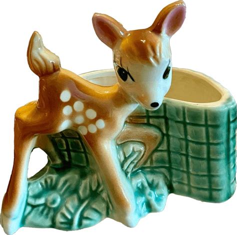 50s 60s Kitsch Mid Century Deer Fawn Ceramic Planter In 2022 Ceramic