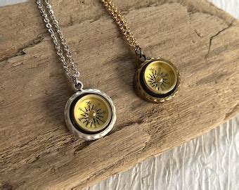 Real Gold Compass Necklace Etsy