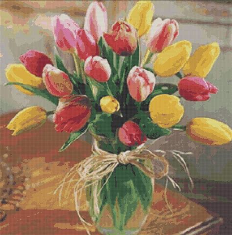 Tulip Bouquet Counted Cross Stitch Pattern Flowers Pixel Art Etsy