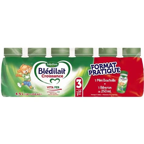 BLEDINA Bledilait Croissance 3 ème âge 18x250 ml De 10 mois à 3 ans