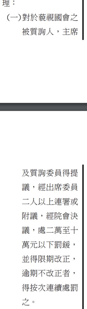 Rin 想說會不會是我誤會藍白了，所以去簡略看了一下條文，看不太懂這幾個到底在講什麼？1 藐視國會經過兩位委員連署並院會決議後就可以處以