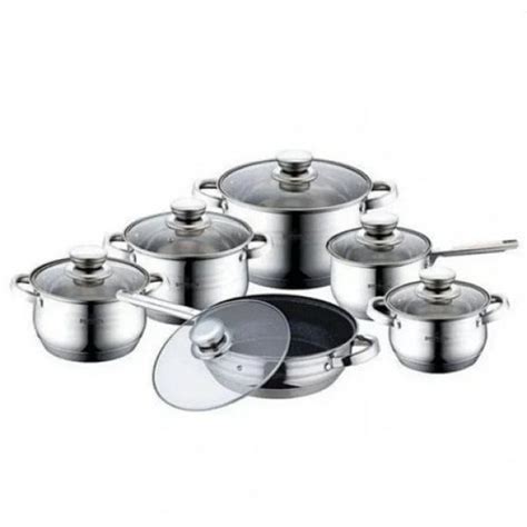 Набор кухонной посуды из нержавеющей стали со стеклянными крышками 12 ...