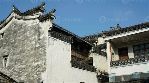 The beautiful traditional Chinese village view with the classical architecture and narrow lane ...