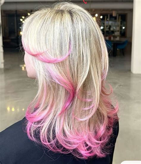Pin By Leslie On Hair In Pink Blonde Hair Pink Hair Highlights Pink Hair