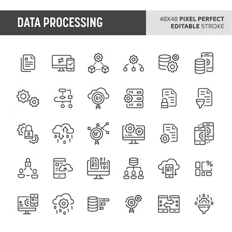 Conjunto de ícones de processamento de dados Vetor Premium