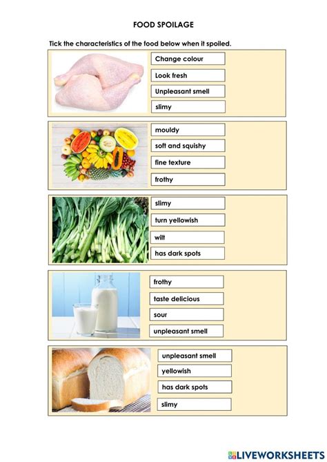 food spoilage  interactive worksheets