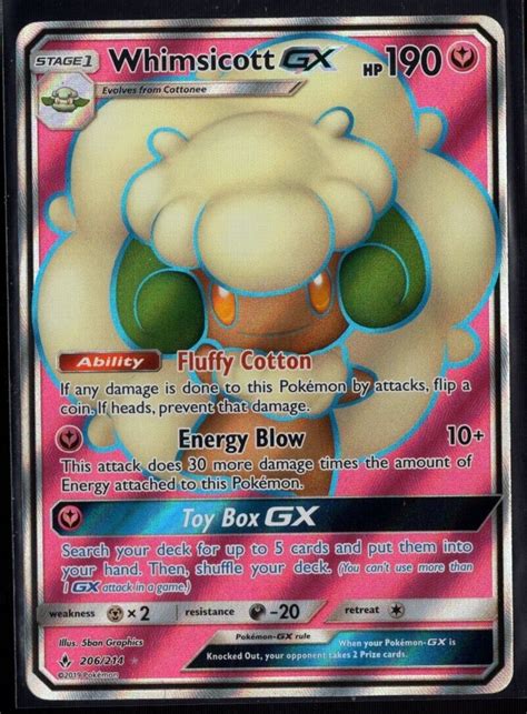 Whimsicott GX Full Art 206 214 Ultra Rare Unbroken Bonds Pokemon TCG