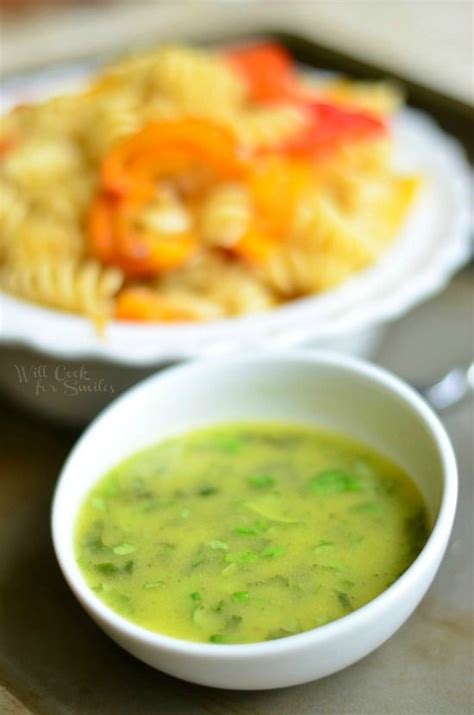 Basil Dressing And Roasted Bell Pepper And Garlic Pasta Salad From