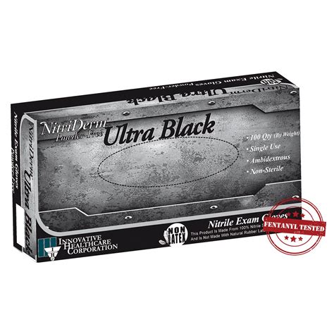NitriDerm Ultra Black Nitrile Exam Gloves | Powder-Free | Fentanyl Tested